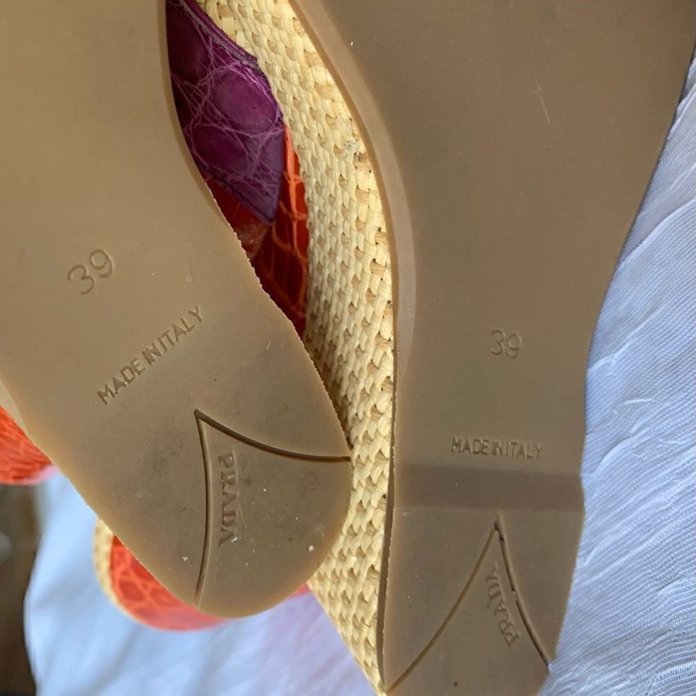 PRADA Slingback Rattan Leather Wedge Open Toe colorful Sandals Shoes sz 8.5-9 - Picture 7 of 10